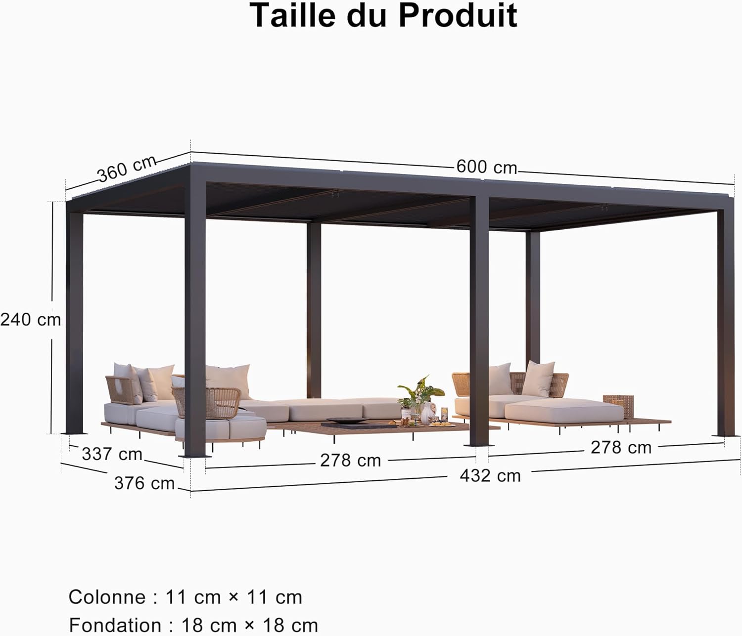 jardinite - Pergola bioclimatique - 6x3,68m - aluminium lames orientables