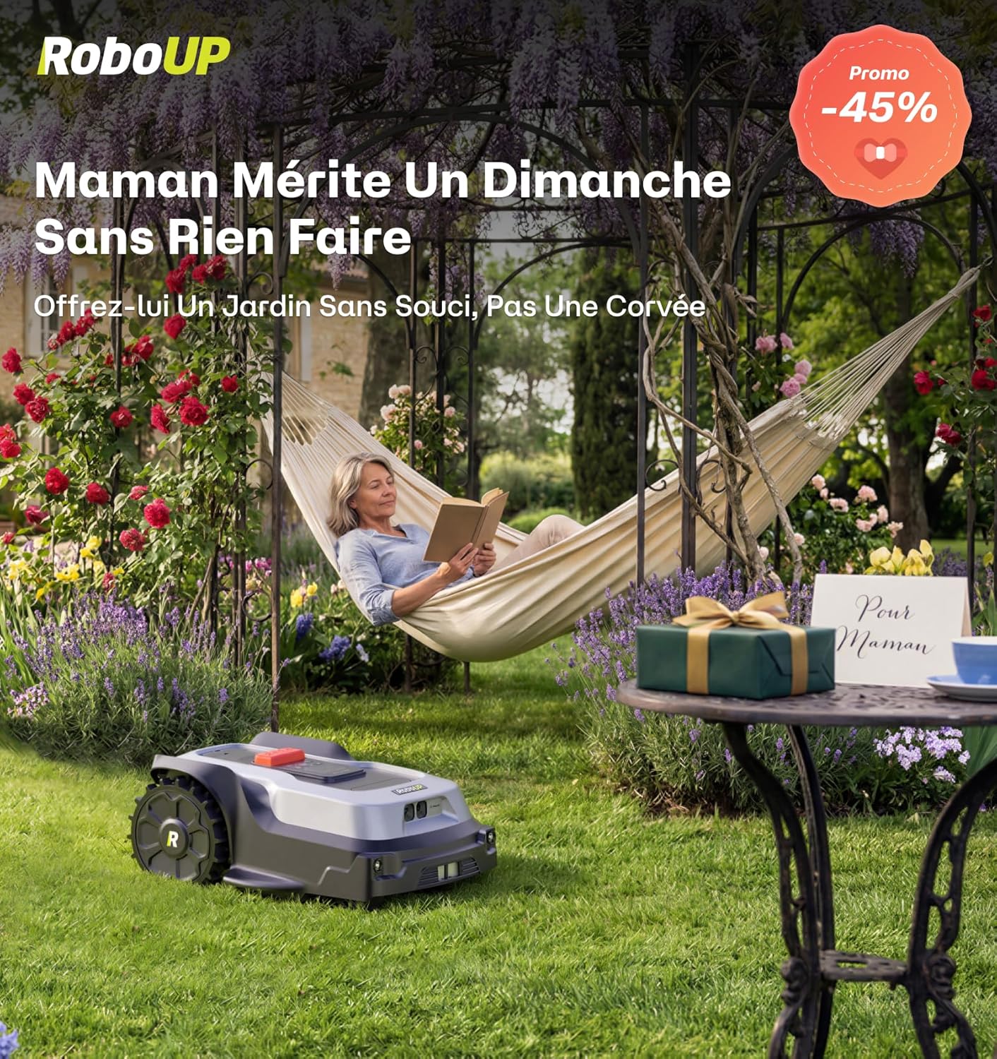 Robot tondeuse sans fil - 1500㎡ - tonte personnalisée, pente 24°, bordures précises, T1200Pro