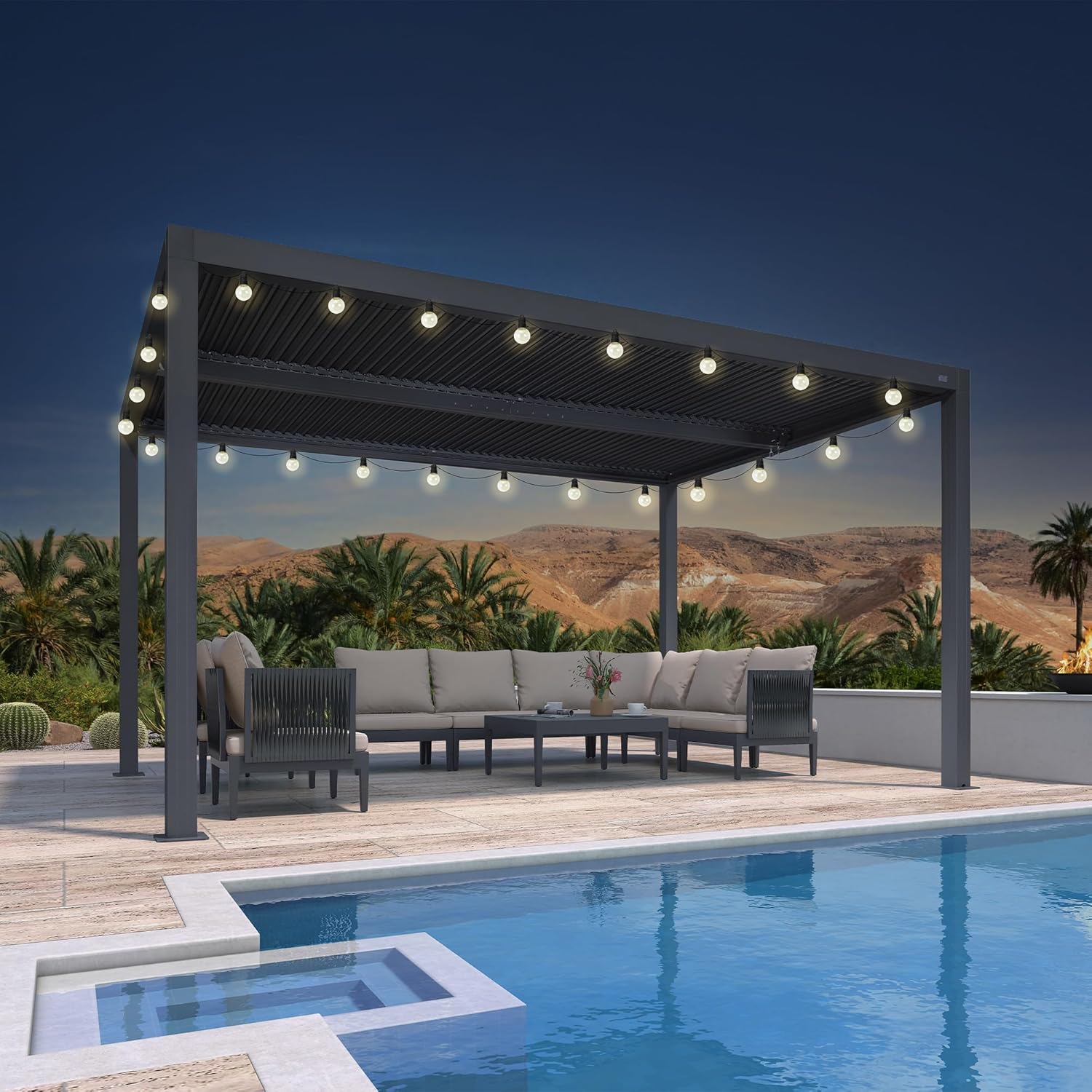 jardinite - Pergola bioclimatique 4,24x3m, aluminium, lames orientables, éclairage extérieur, 12,72m², Gris
