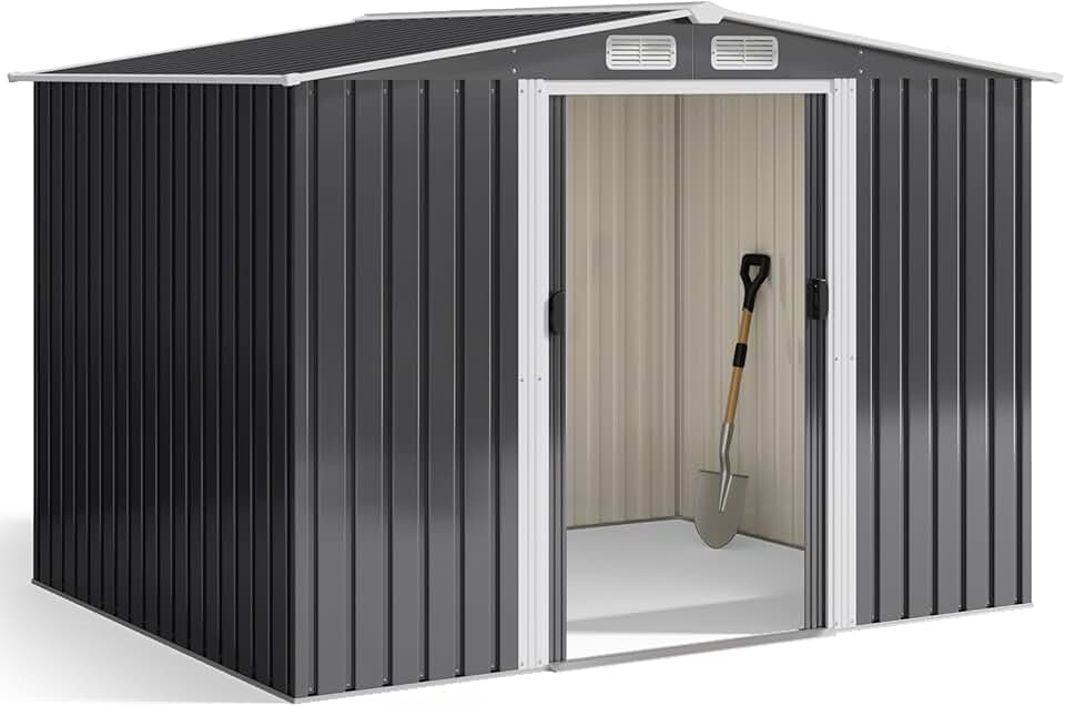 jardinite - abri à outils métal série inclinée - 247x193x179 cm - porte coulissante, serrure, gants inclus