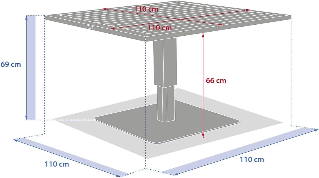 jardinite - Salimia - table relevable carrée aluminium 110x110cm