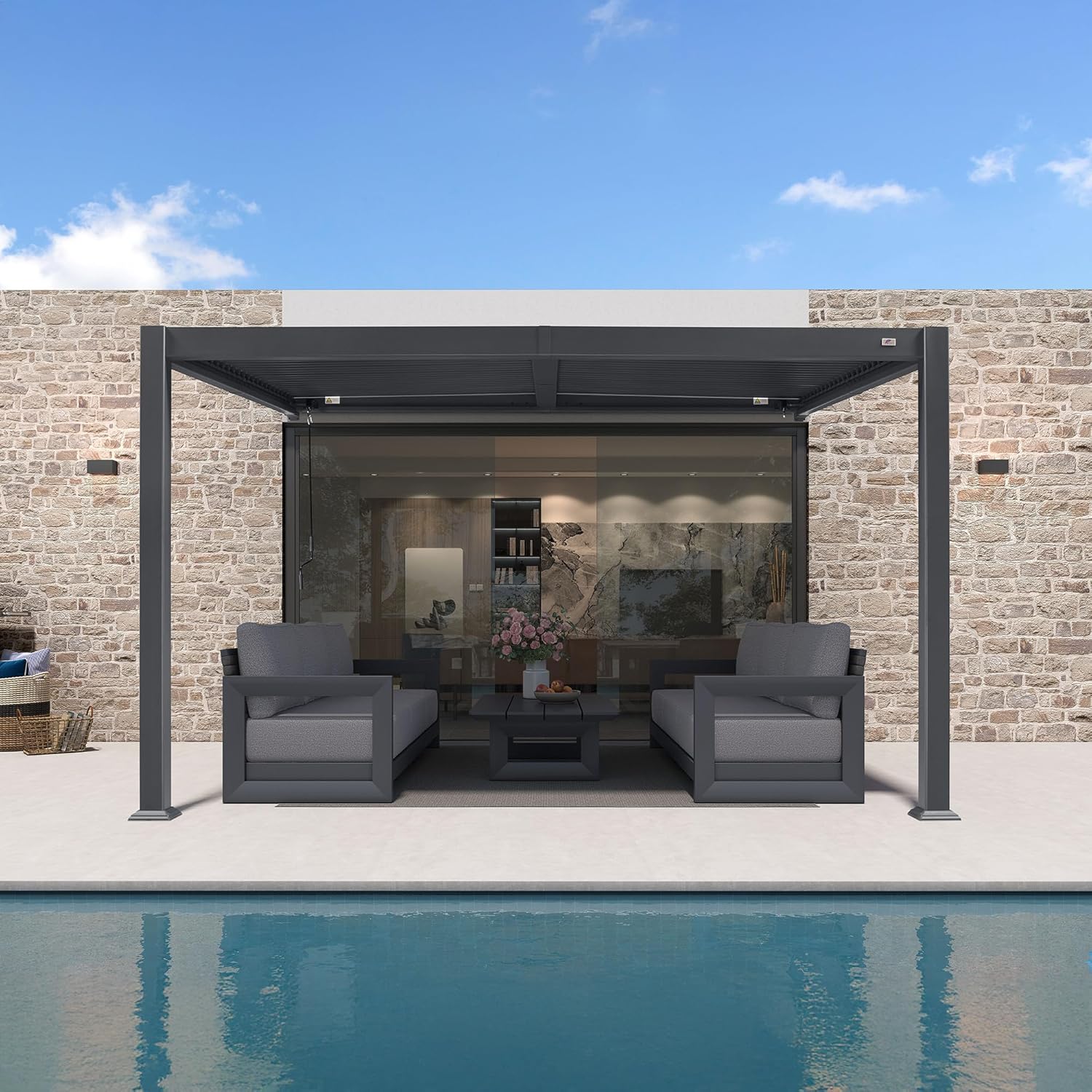 jardinite - Pergola adossée 3x3.65m aluminium lames orientables durable
