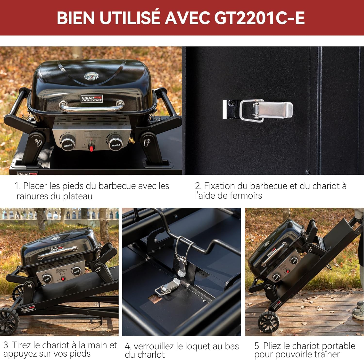 jardinite - Barbecue Gaz 2 brûleurs - 48x37 cm - tables pliables, 5kW