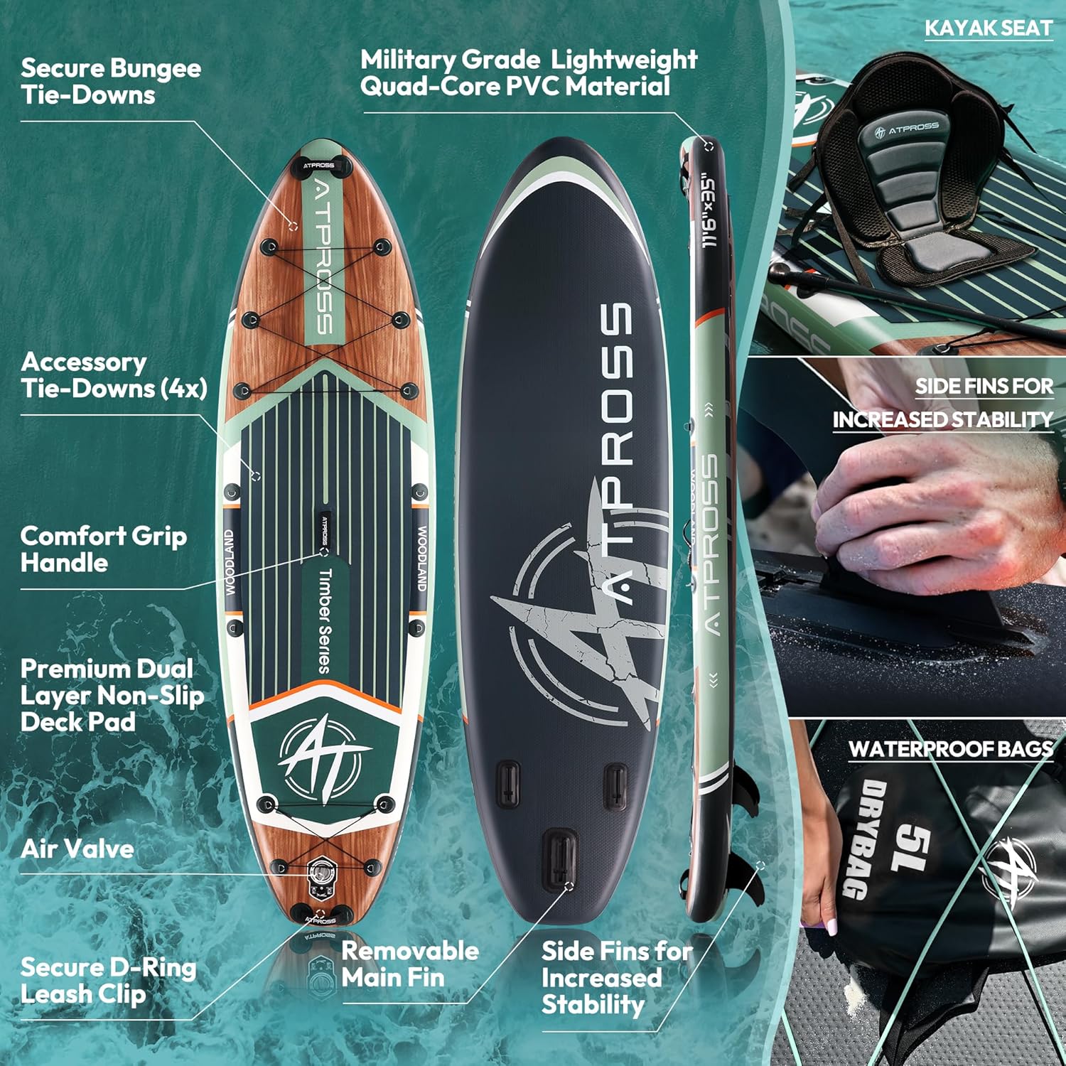Planche à pagaie gonflable pour adultes, 350 x 89 x 15 cm, 200 kg, extra large, avec kit d'accessoires de SUP et sac à dos, planche de kayak antidérapante, stable, pour yoga, pêche, surf