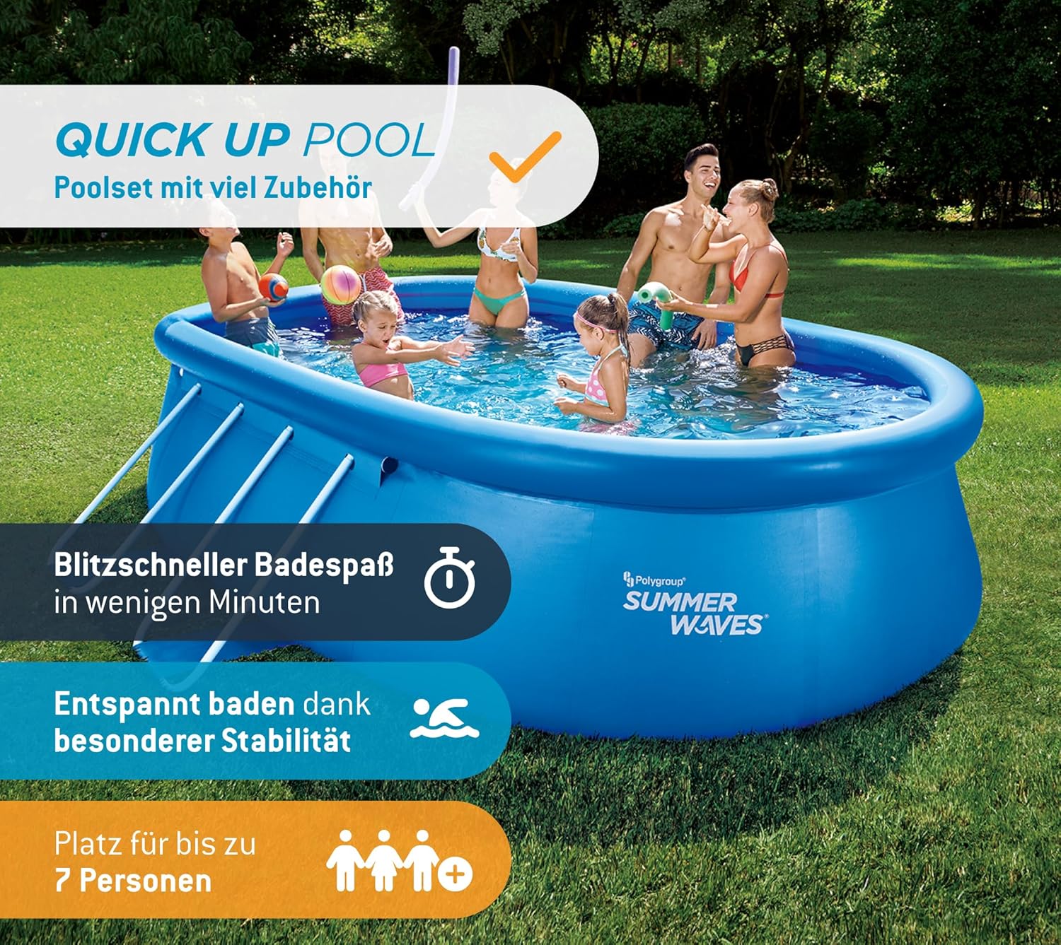 jardinite Quick Up Kit complet de piscine - Ovale - 457 x 305 x 107 cm - Bleu - Piscine hors-sol et piscine avec pompe à filtre, échelle, tapis de sol et bâche