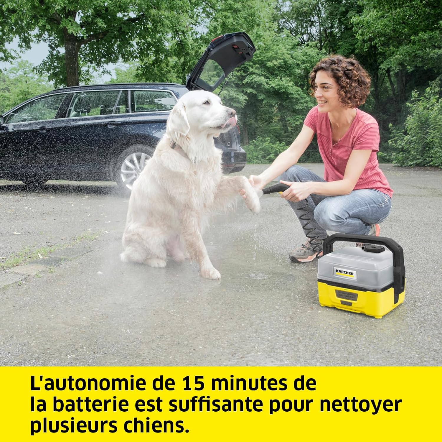jardinite Nettoyeur à Pression Mobile OC 3 + Kit Animaux, Débit : 2 L/h, Réservoir : 4L, Tuyau : 2,8 m, Buse à Jet Plat, Buse Conique, Brosse Pet, Serviette pour Animaux Domestiques, Boîte de Rangement