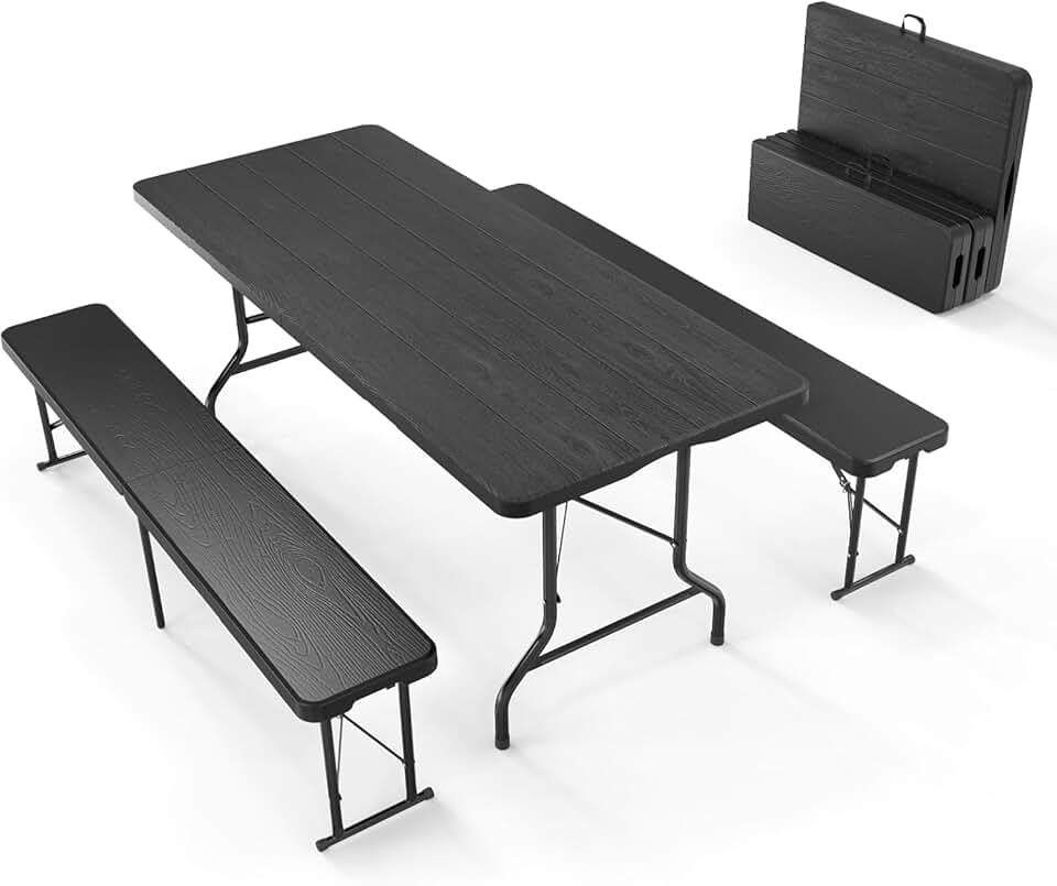 Ensemble Table et Bancs Pliante - 6/8 pers - extérieur/camping - 1 table + 2 bancs