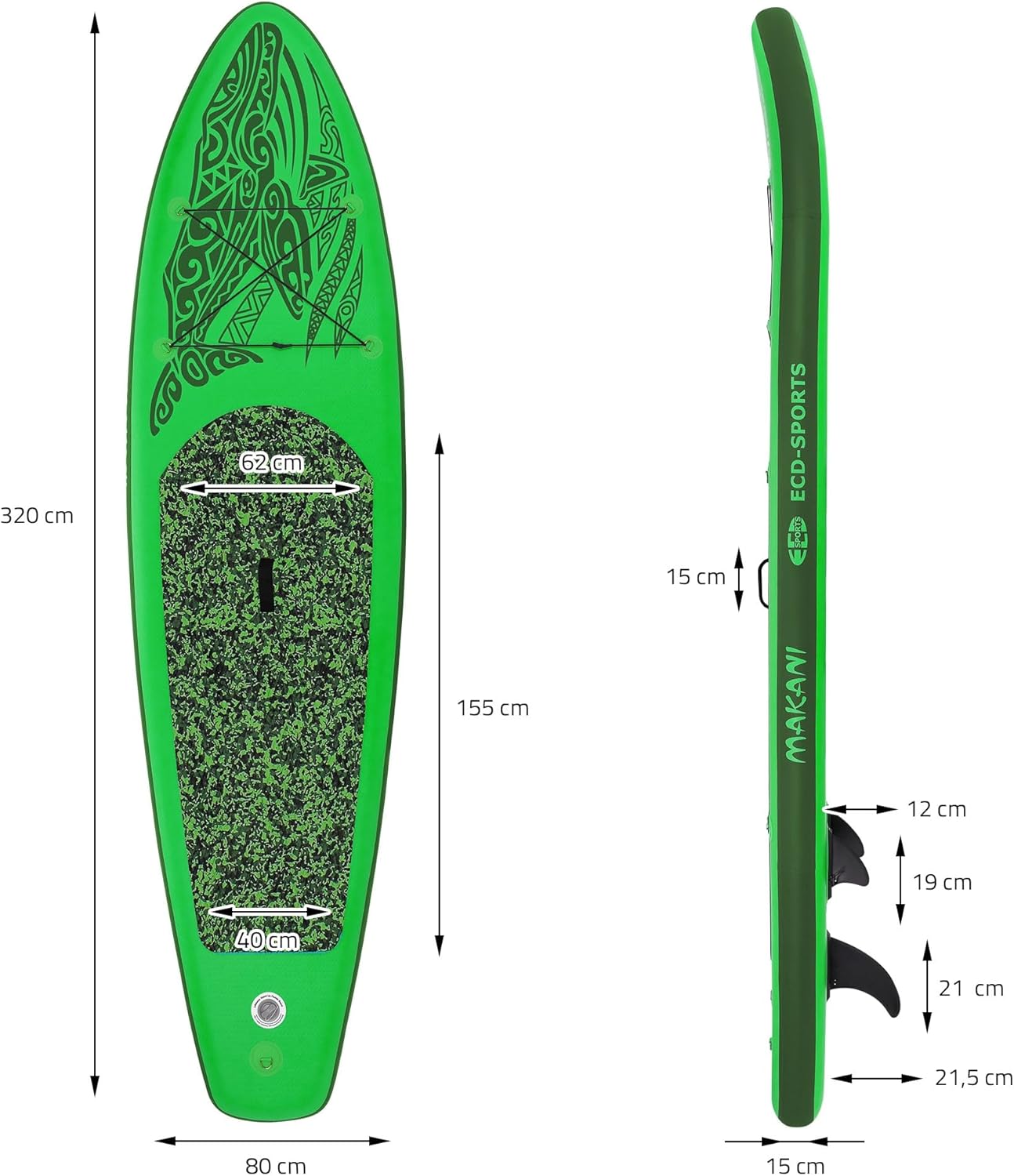 jardinite - planche stand up paddle - 305/308/320/380 cm - PVC, jusqu'à 150 kg, 10/15 cm d'épaisseur
