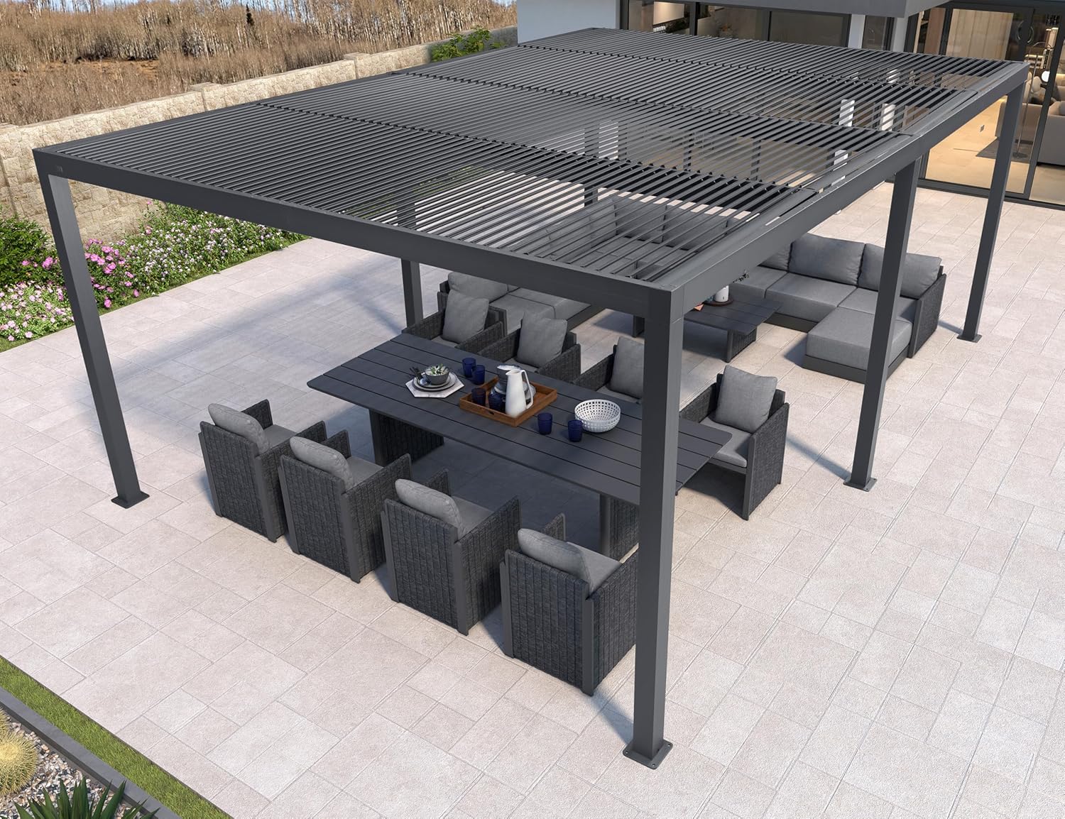 jardinite - pergola bioclimatique - 6x4,24m aluminium, lames indépendantes