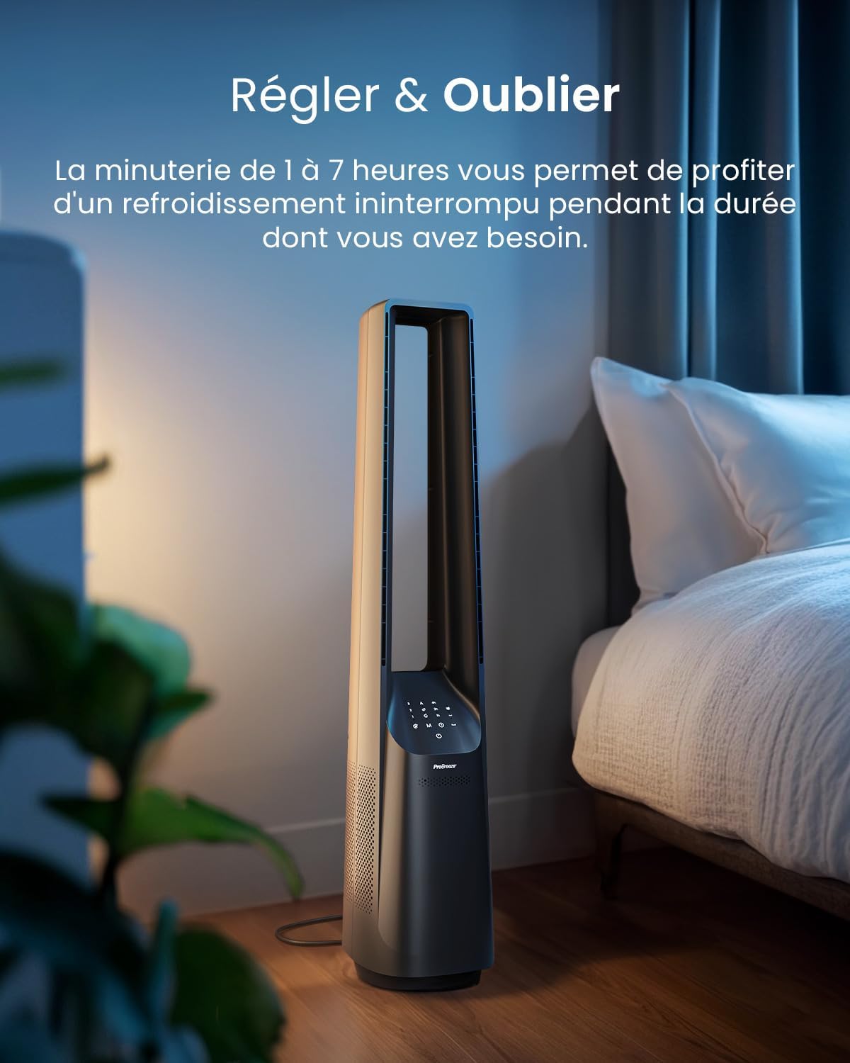 jardinite Ventilateur Colonne Sans Pale - Ventilateur Tour Silencieux, Hauteur 101 cm avec 6 Vitesses, Oscillation 60°, Ventilateur Sans Lame Rafraichisseur d'Air Bladeless Noir