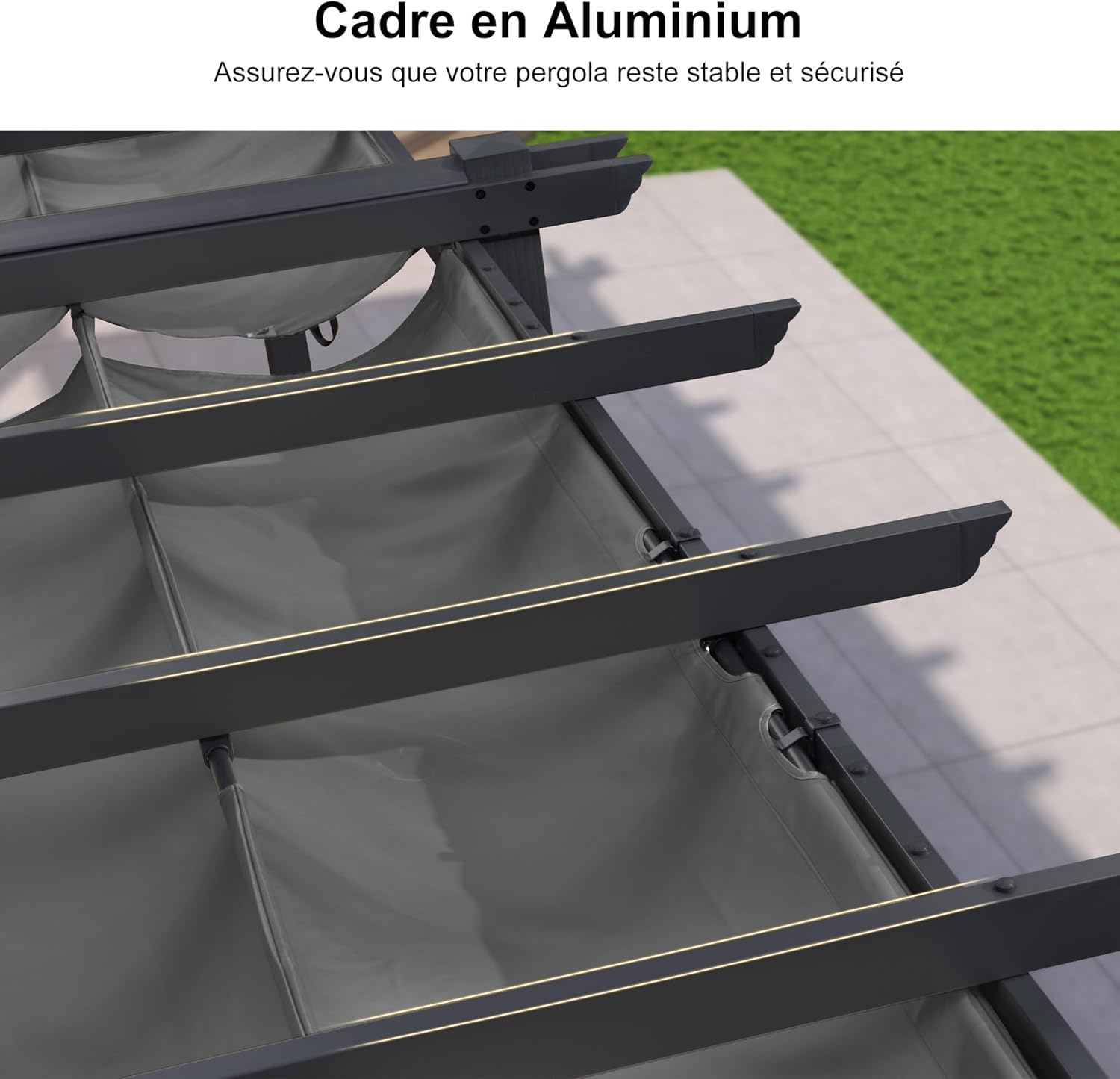 jardinite - pergola aluminium - 5,5x3 m - toit coulissant, tissu teint