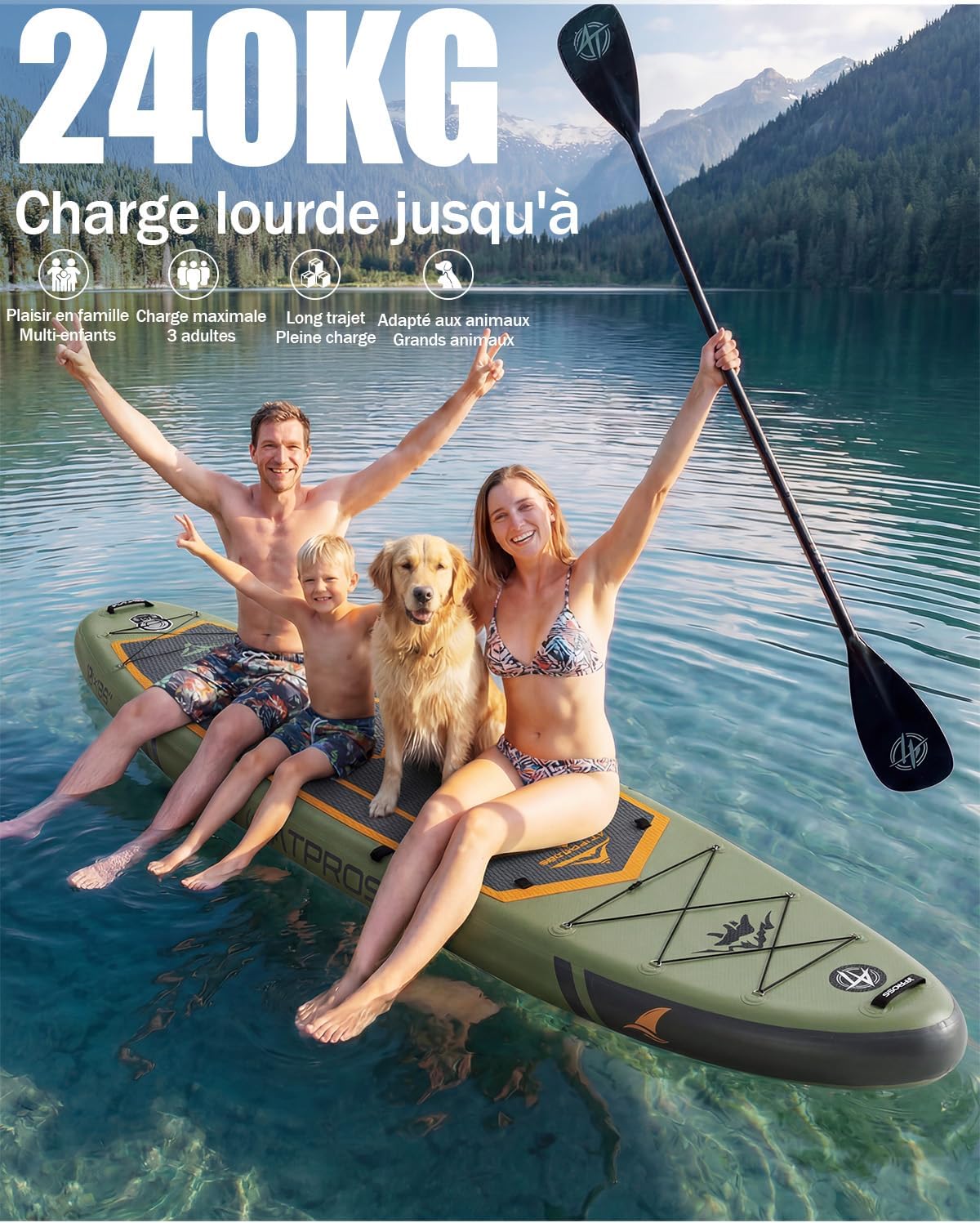 Planche de paddle gonflable adulte - 366x92cm - 240kg, siège kayak