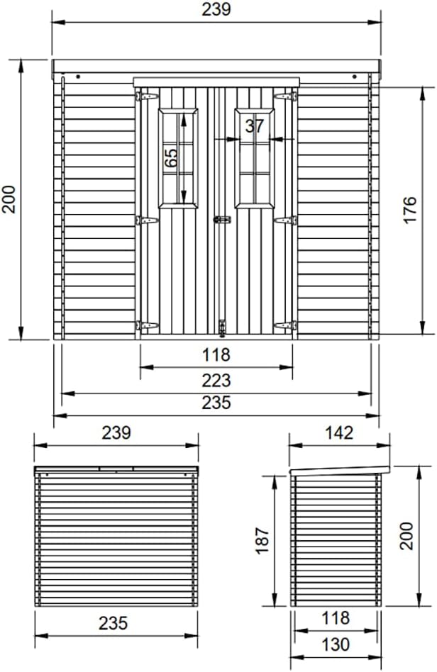 Abri de Jardin en Bois avec Sol TRAITÉ - Stockage extérieur l239xL142xH200cm/2.63 m2 - Petit abri à Outils, Local à vélos - jardinite M310C+M310G