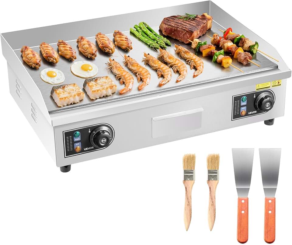 jardinite - Plancha Électrique - 65,5x40 cm - 4000 W, température réglable, accessoires inclus