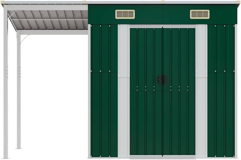 jardinite Abri de Jardin avec Toit prolongé Vert 277x107x181 cm Acier, Maison & Jardin, Pelouses & Jardins, Vie en extérieur, Structures extérieures, Cabanes & abris de Jardin, Vert, (Poids 41.56KG)
