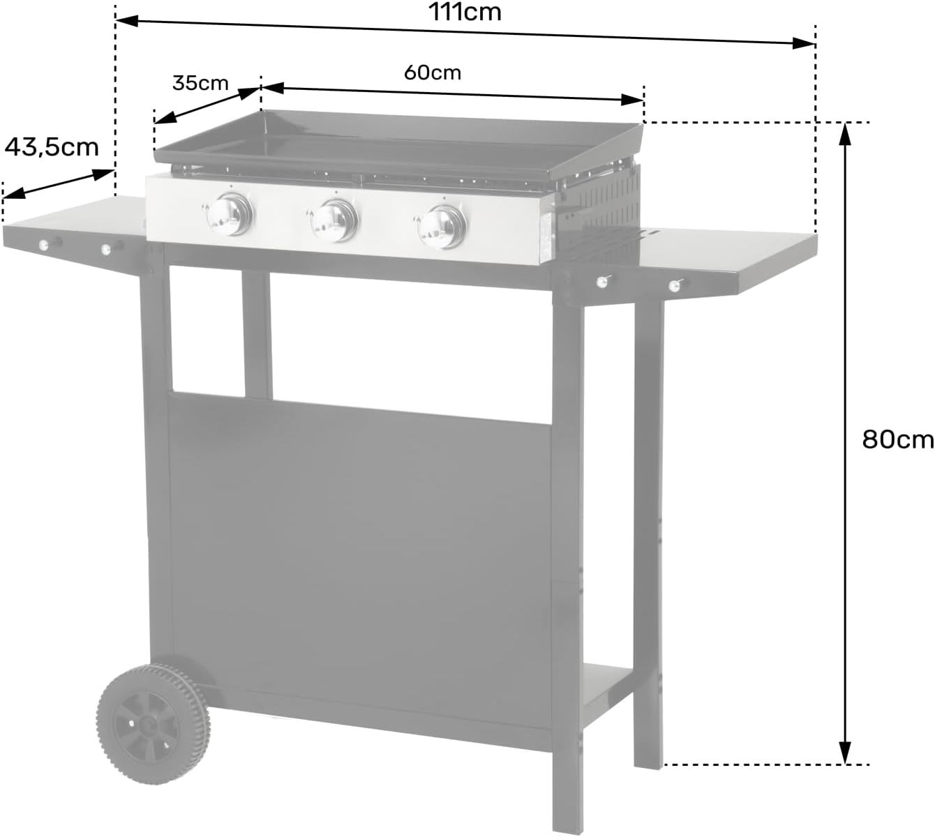 jardinite - Plancha Mérida sur chariot 3 brûleurs 6kW 74x33 cm