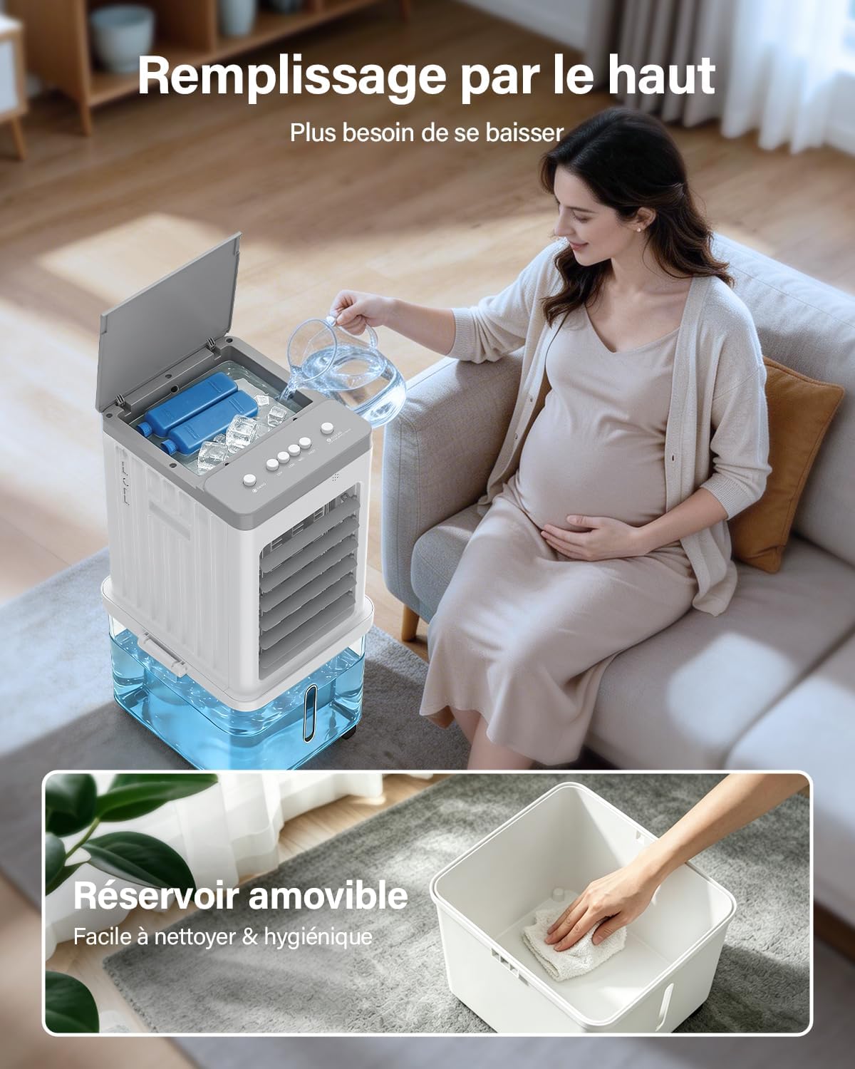 Climatiseur mobile - 12L, 3 vitesses, 120° oscillation, 35dB, roulettes