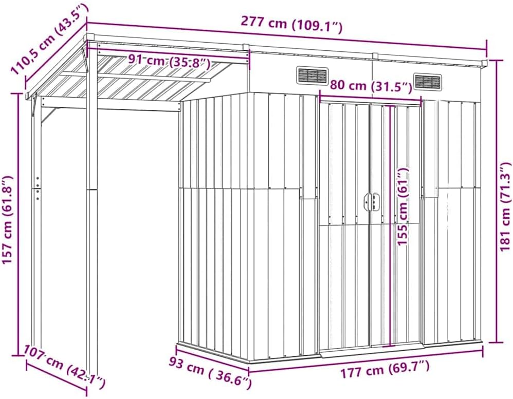 jardinite Abri de Jardin avec Toit prolongé Gris Clair 277x107x181 cm, Maison & Jardin, Pelouses & Jardins, Vie en extérieur, Structures extérieures, Cabanes & abris de Jardin, Gris, (Poids 41.56KG)