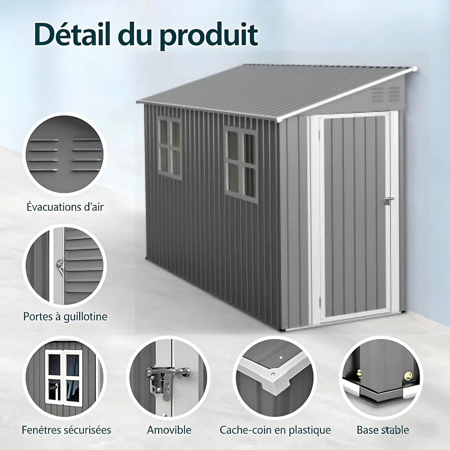 Abri de Jardin Métal 4x10 Pieds (1,2x3 m) avec Kit de Fondation – Design Adossé, Porte Verrouillable et 2 Fenêtres – Coffre de Rangement Extérieur Résistant aux Intempéries pour Outils Jardinage