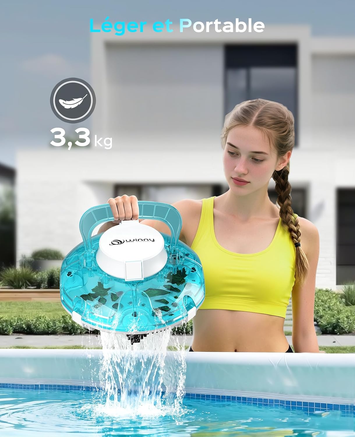 Winny - Robot piscine sans fil, 60m², double filtration, 80 min, Winny200P