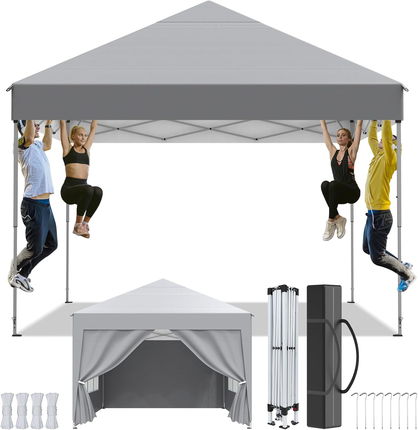 Tonnelle de jardin - modèle pliant - 2.5x2.5m - imperméable, UV50+, hauteur réglable, avec 4 côtés et sac de transport