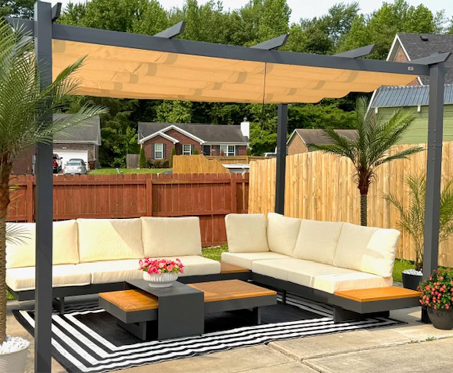 jardinite - Pergola aluminium 4x3m, toit rétractable, éclairage intégré