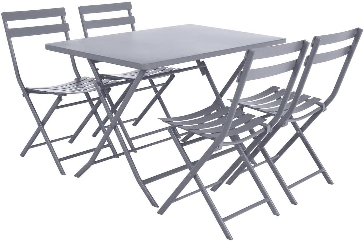 jardinite - Greensboro - 4 places - table pliante acier antirouille, quartz