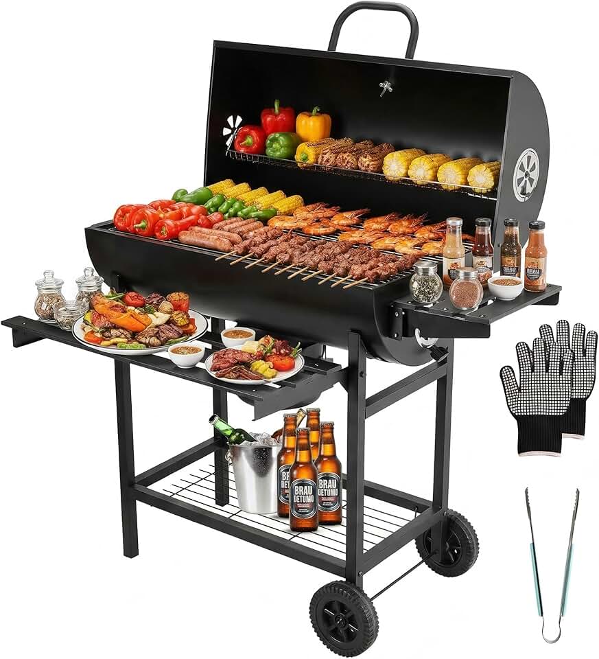 jardinite - barbecue charbon série de base - grille XXL, roulettes, tiroir à cendres