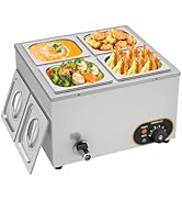 jardinite Bain Marie Électrique en Acier Inoxydable Chauffe-Plats Buffet, 4X 1/6 avec Couvercle,Tem...