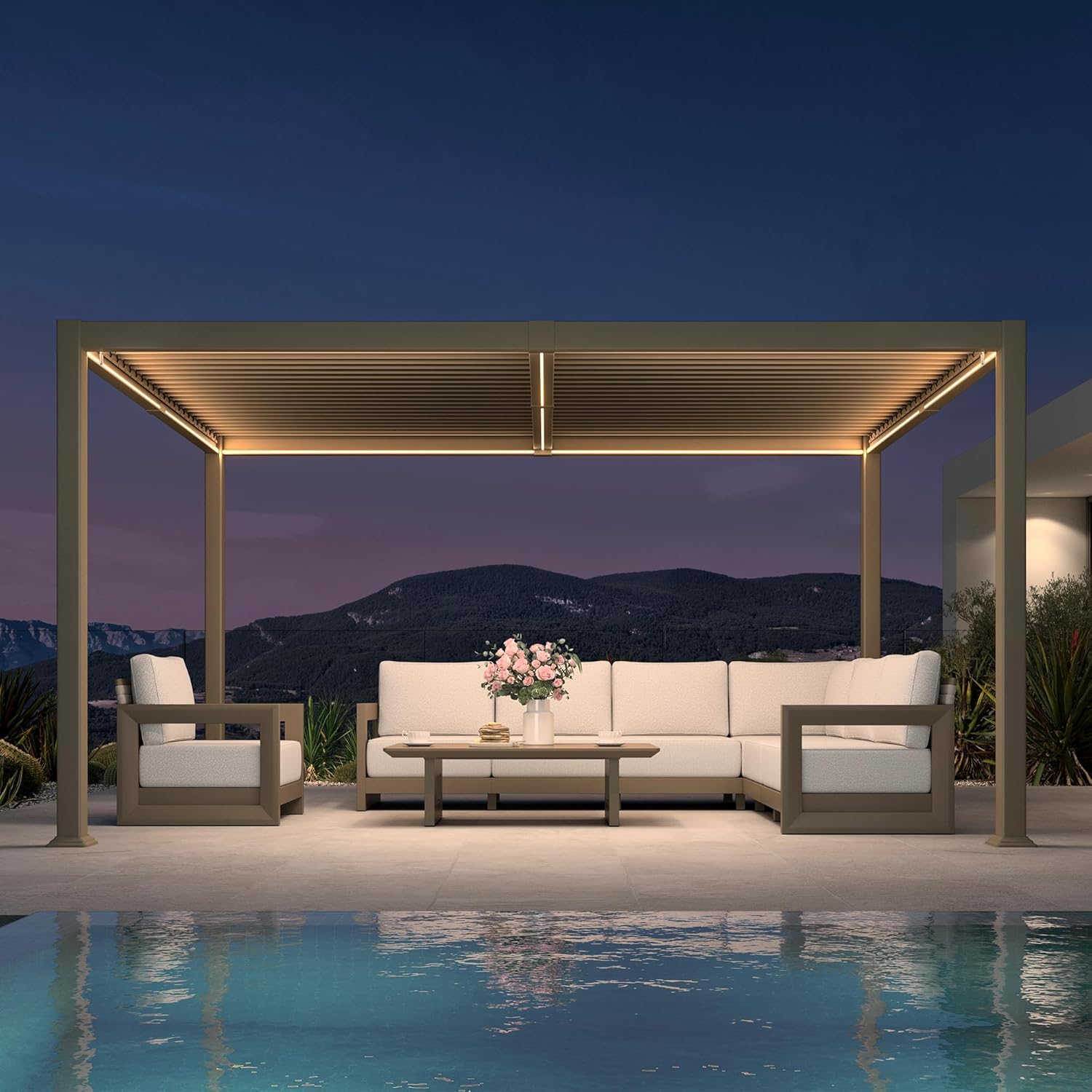 jardinite - pergola bioclimatique LED - 3x4,25m - aluminium, lames orientables, anti-UV, sans entretien