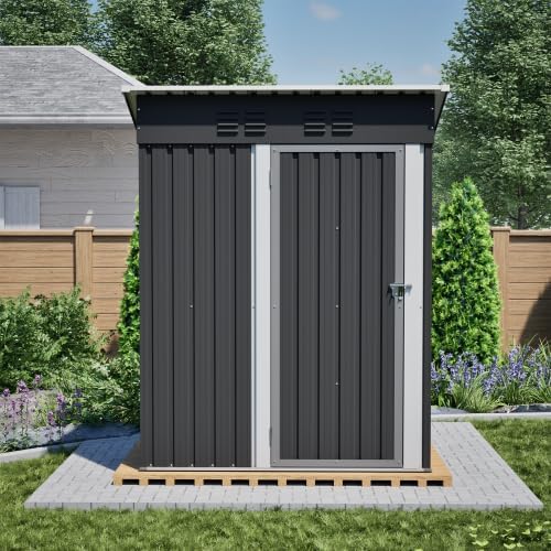 Abri de jardin en métal 152 x 84 x 182 cm, peu encombrant, avec porte verrouillable, résistant aux intempéries et durable, parfait pour les outils de jardin, vélos et tondeuses à gazon, noir