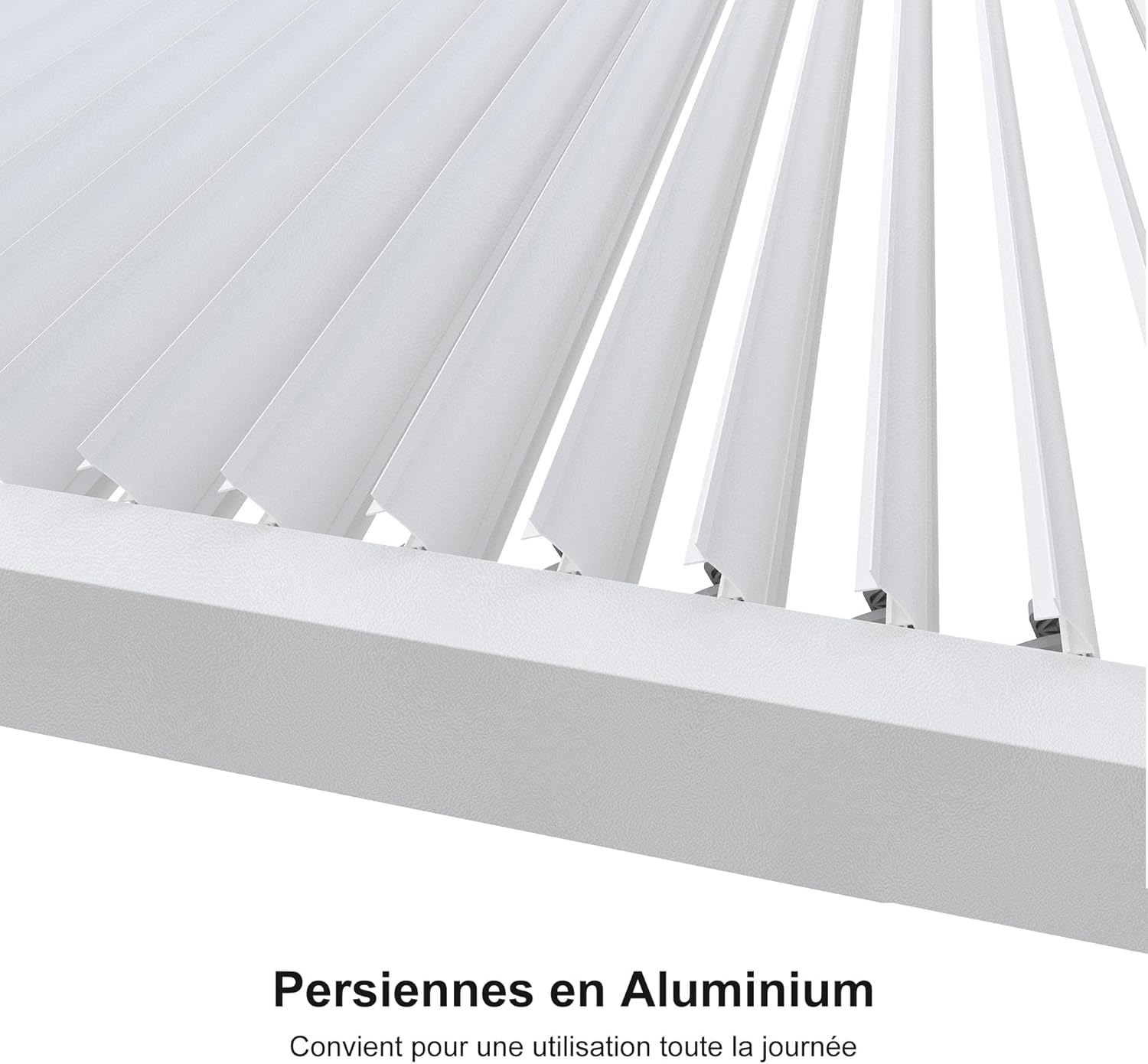 jardinite - Pergola bioclimatique - 4,8x3,68m - lames orientables, éclairage intégré, aluminium, blanc