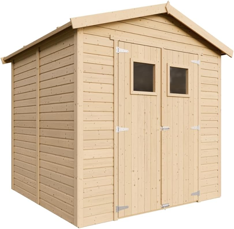 Abri de Jardin en Bois Naturel Plus Les PLANCHERS IMPRÉGNÉ - Stockage extérieur avec fenêtres H228x222x233 cm/4,2 m² Hangar en Bois Naturel - Atelier Rangement Outils et vélos- jardinite M351+M351G