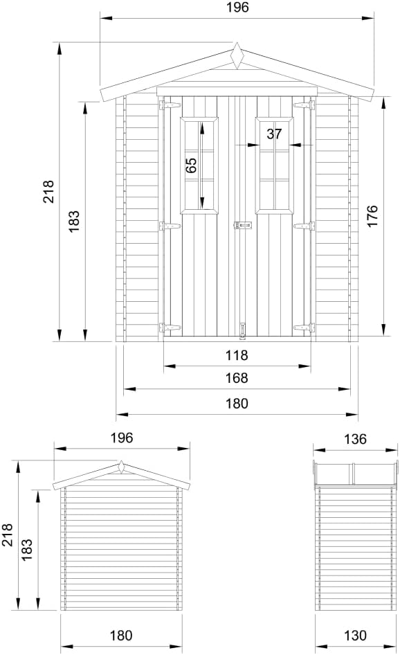 Abri de Jardin en Bois avec Sol TRAITÉ - Stockage extérieur I196xL136xH218 cm/ 1.98 m2 Petit abri à Outils, Local à vélos - jardinite M367C+M367G
