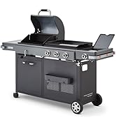 jardinite - Barbecue Bi-Energy Gun Metal XL - Barbecue Charbon et Plancha 60 x 42 cm à gaz avec brû...