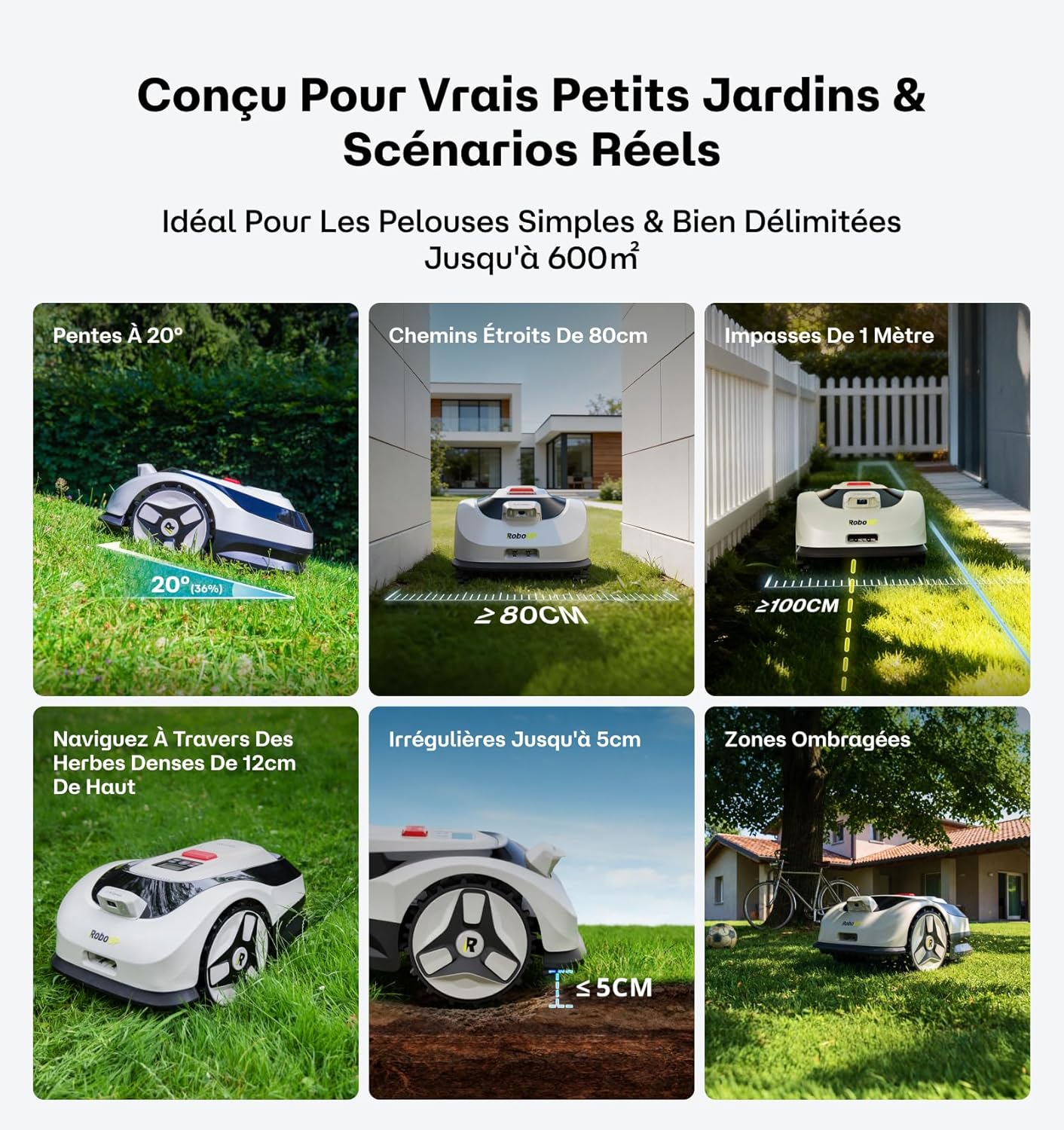 Raccoon - Robot Tondeuse 600m² - Vision sans RTK, U/Tonte, 5Ah Recharge, 150min Autonomie.