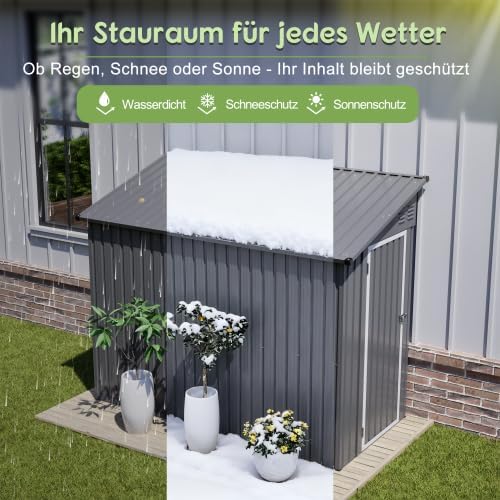 Abri de jardin en métal de 10,2 x 20,3 cm avec toit incliné, porte verrouillable et 2 ouvertures d'aération – Abri à outils peu encombrant pour arrière-cour et terrasse, rangement des outils, gris