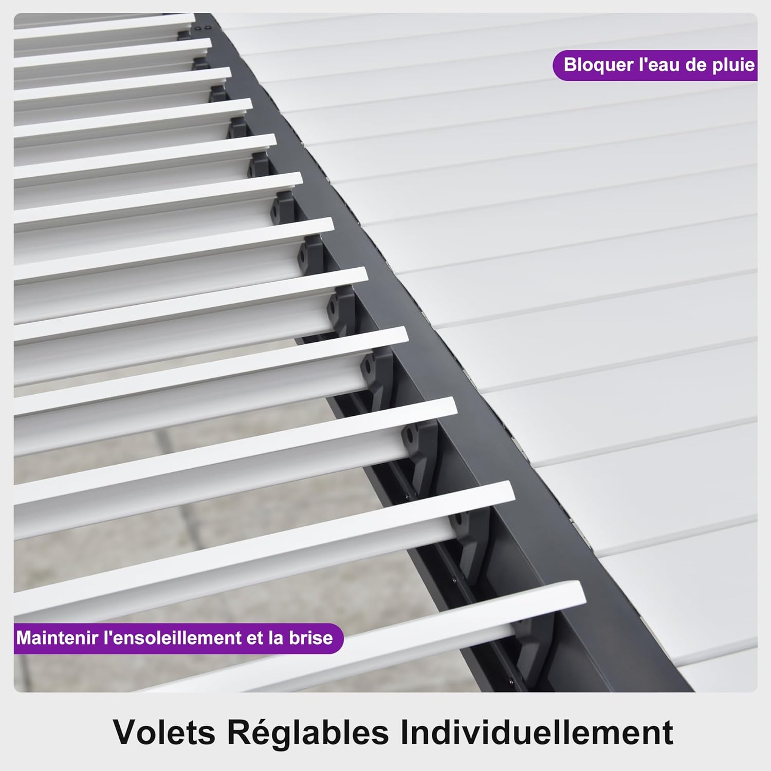 jardinite - Pergola Bioclimatique - 6,35x3,5m - Aluminium, éclairage, lames orientables, poteaux blancs