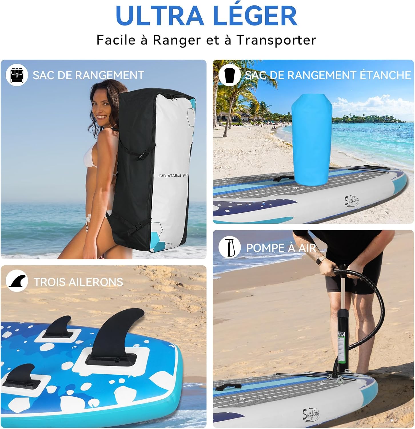 jardinite - Paddle gonflable 320/335cm - 2 personnes, siège kayak, jusqu'à 150kg