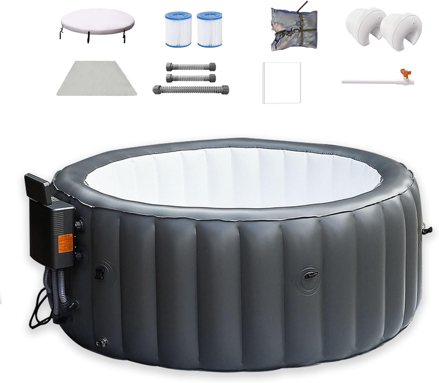 Spa Gonflable Portable d'extérieur 72 Pouces (183 cm) pour 2 à 4 Personnes, 110 Jets d'air, avec Chauffage, Filtre et Tapis de Sol Inclus