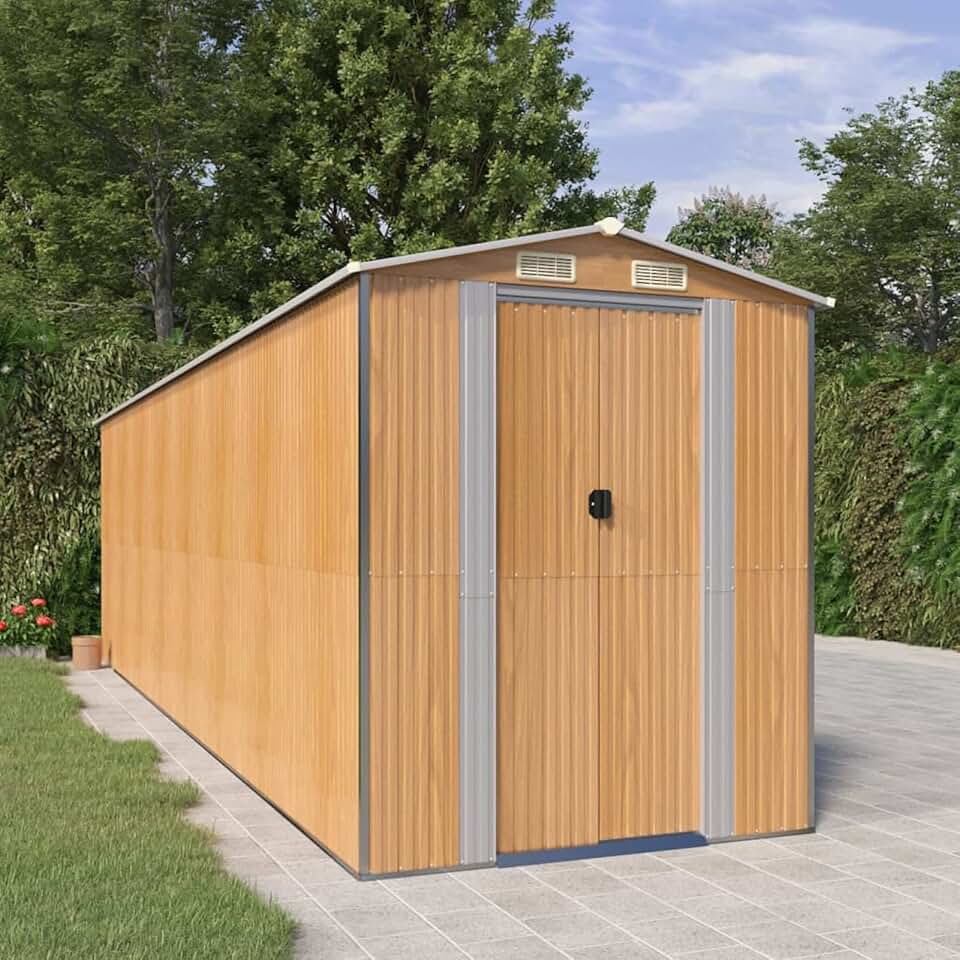 jardinite - abri de jardin série acier galvanisé, 192x689x223cm, marron clair