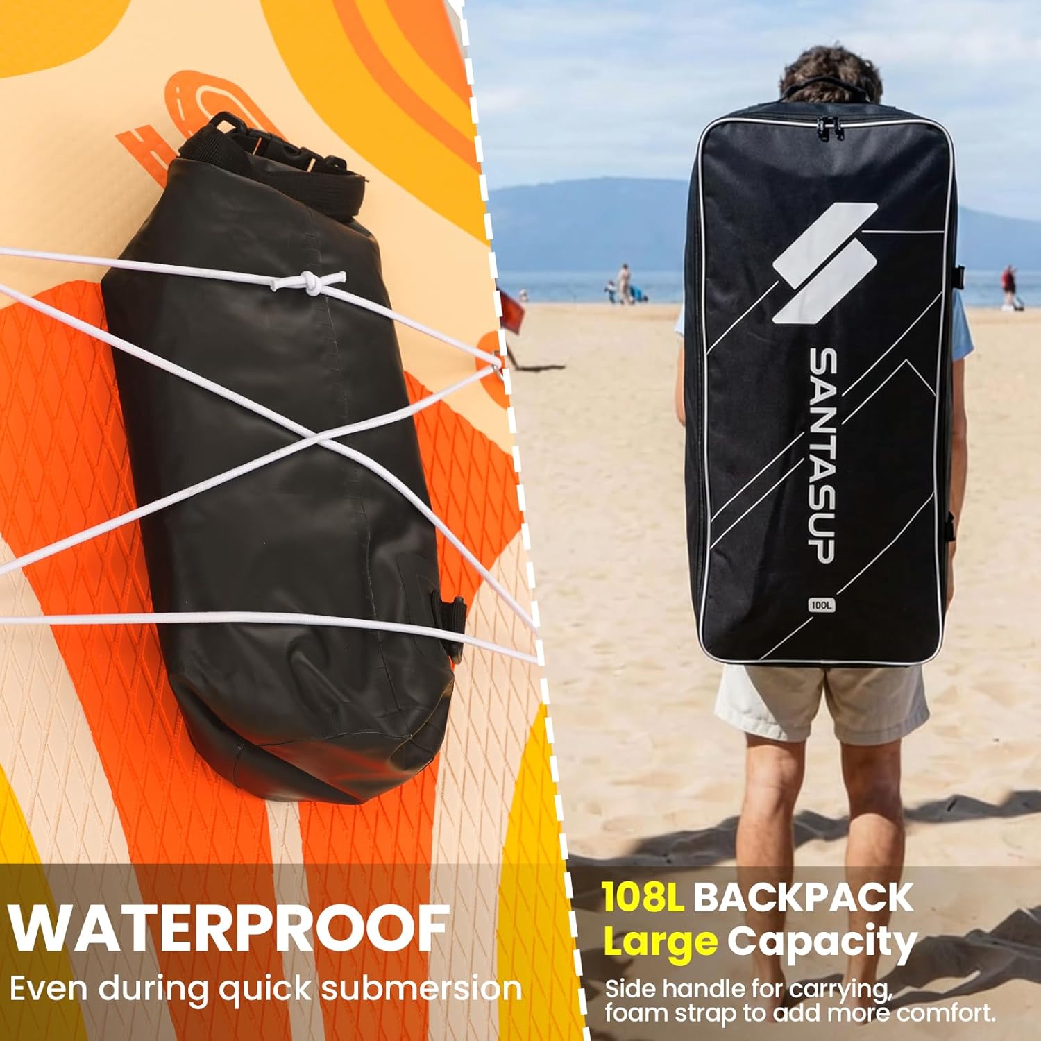 Tableau Gonflable Stand Up Paddle avec Accessoires Sup, Pont EVA antidérapant, Tableau Large 10'6