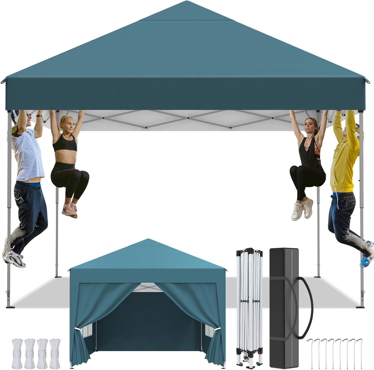 Tonnelle de jardin - pliante 3x3m - 4 côtés, imperméable, UV50+, hauteur réglable, sac transport