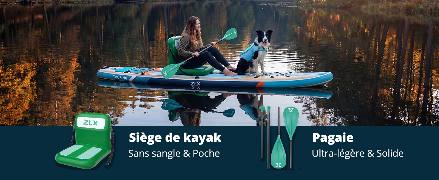 Le texte indique « Sans sangle & fixe » et « Ultra-légère & Solide ». Plusieurs supports de rangement pour kayaks fixés au mur, affichant différentes positions de rangement pour kayaks en extérieur.
