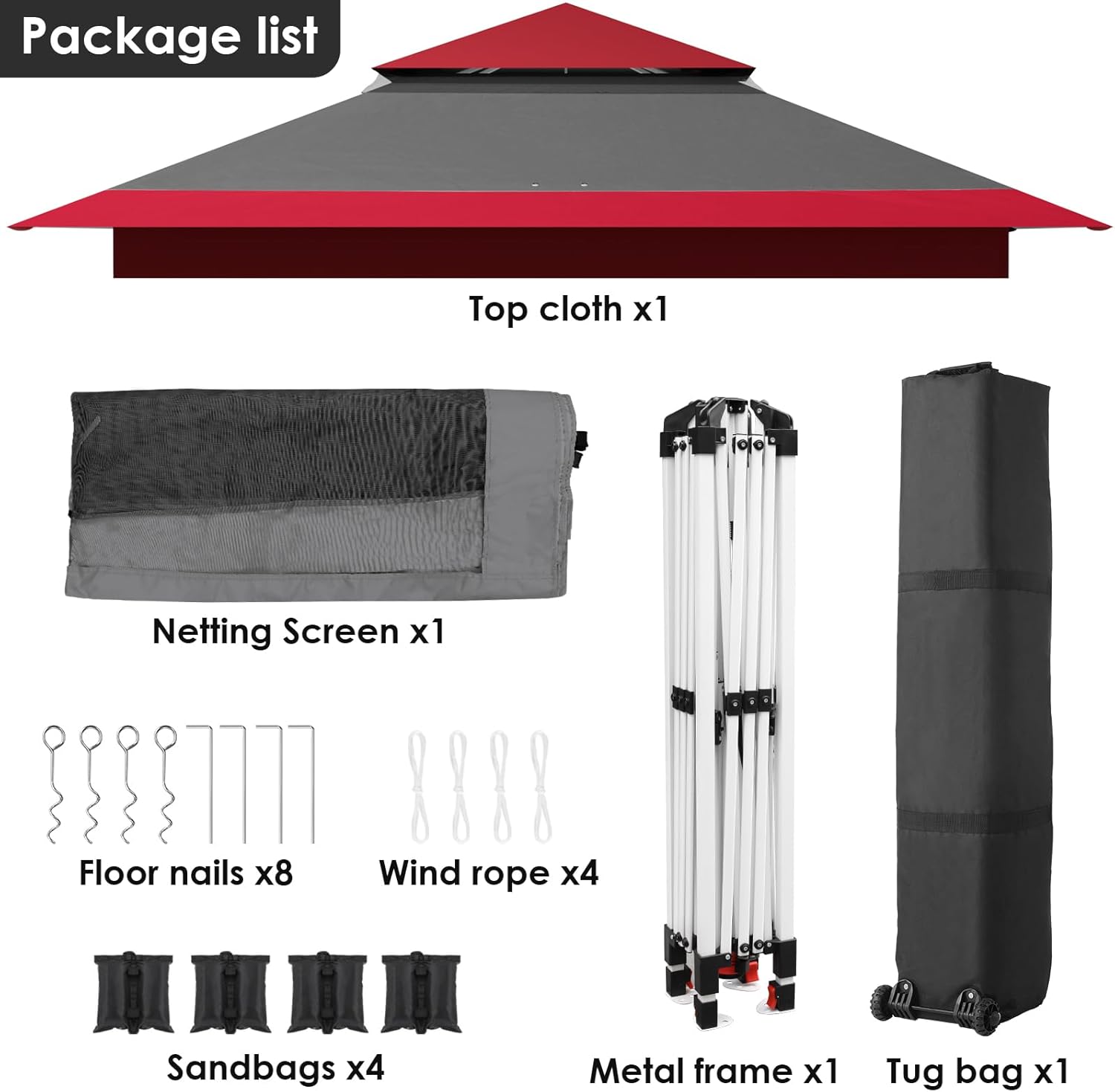 Tonnelle pliante - 3,3x3,3m - imperméable, moustiquaire, double toit, sacs sable