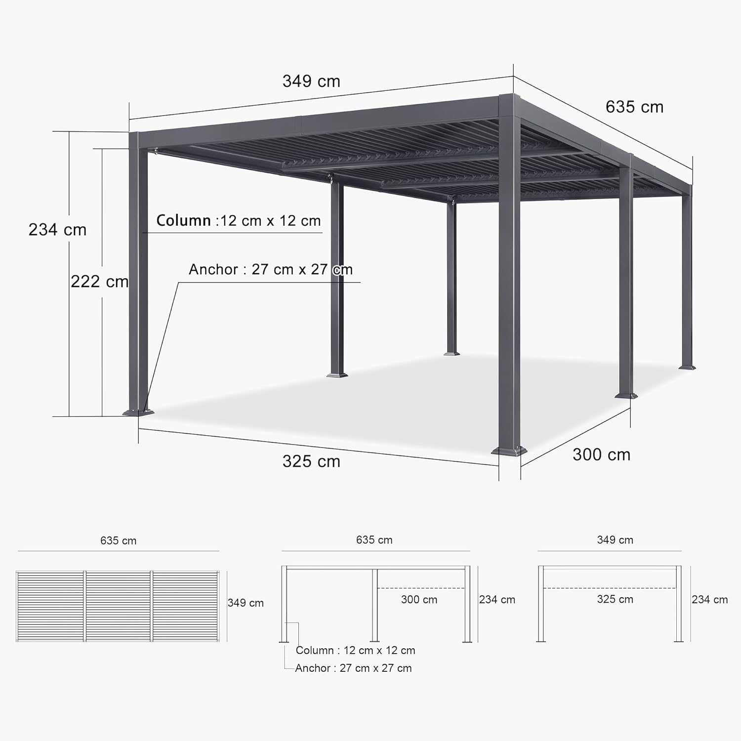 jardinite - pergola bioclimatique - 3,5x6,35m - aluminium, lames orientables, résistante intempéries