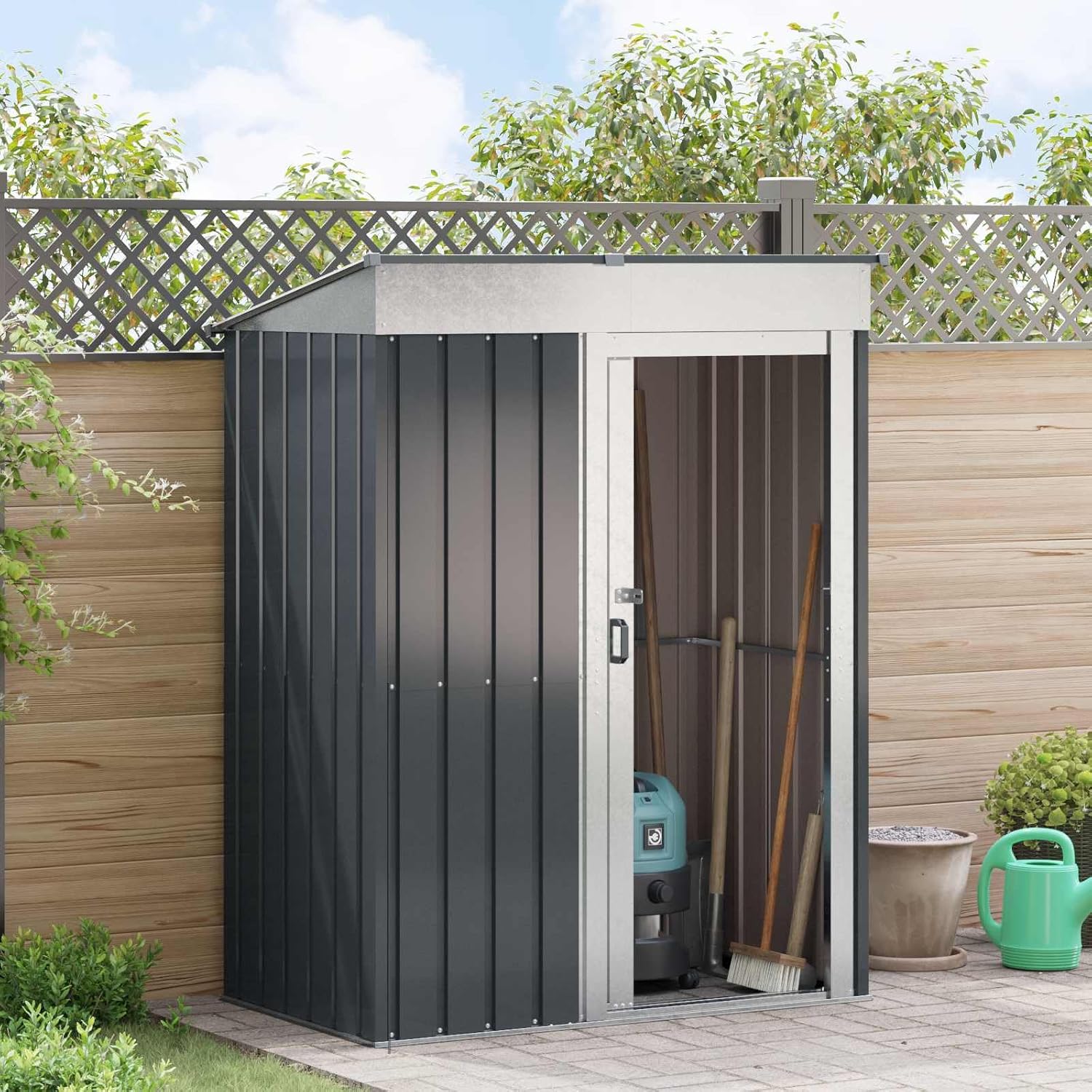 Abri de jardin métal anthracite 137x81x180cm, résistant, verrouillable