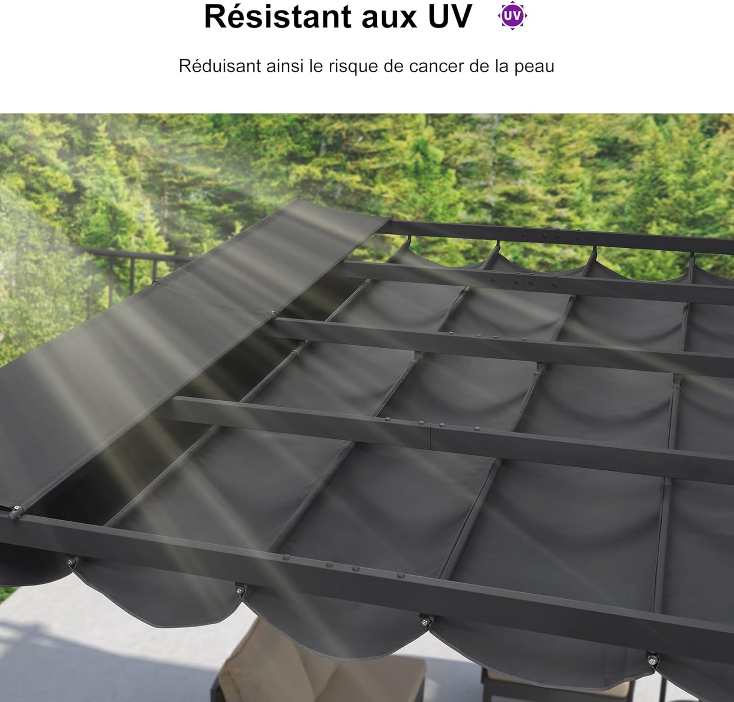 jardinite - Pergola Aluminium - 4x3m - Rideau, toit rétractable, imperméable