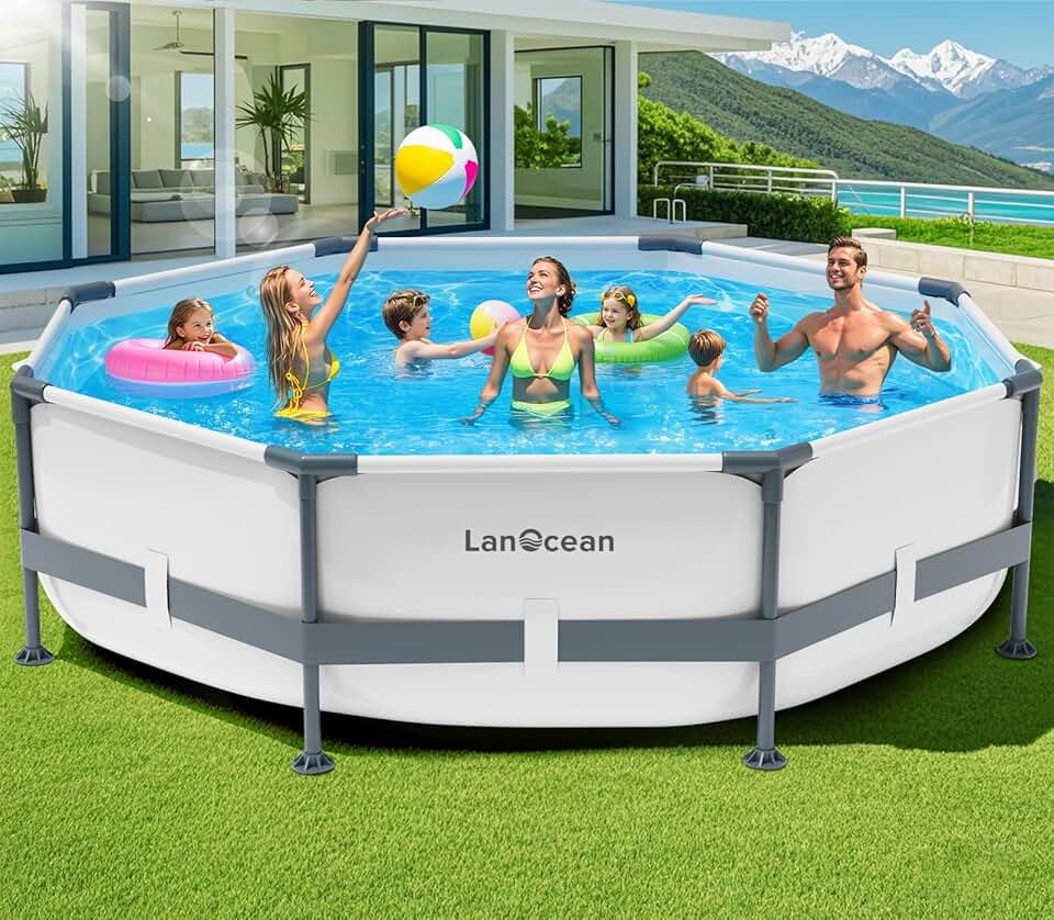 jardinite Piscine Tubulaire Ronde 300x300x60cm, Piscine Hors Sol Ronde avec Matériau Anti-Crevaison, Grande Piscines Steel Frame Adulte Vidange Rapide, Piscines Tubulaire Jardin pour Toute la Famille