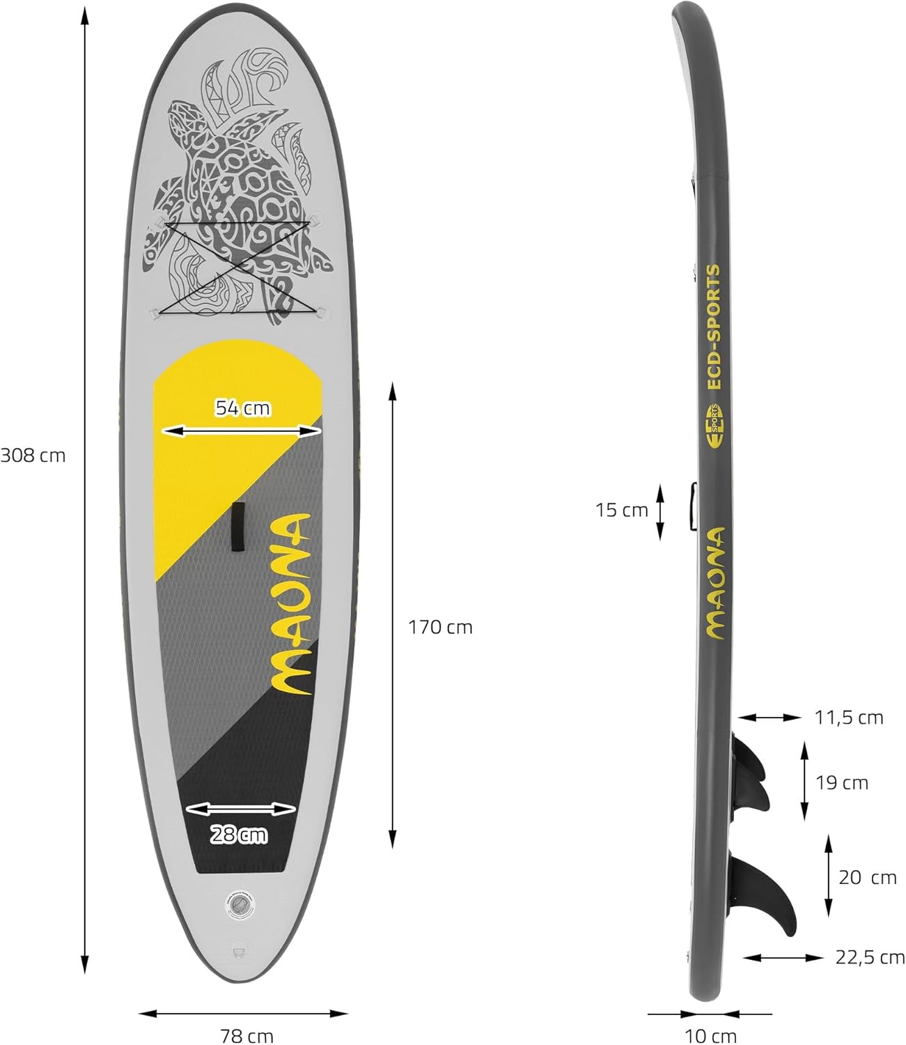 jardinite - SUP gonflable série Stand Up - 305/308/320/380 cm - PVC, 120/150 kg, 10/15 cm d'épaisseur